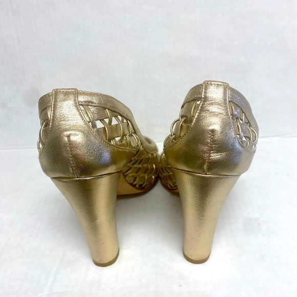 LUCA LUCA Woven Leather Peep Toe Pumps METALLIC GOLD Size 38 - Picture 3 of 3